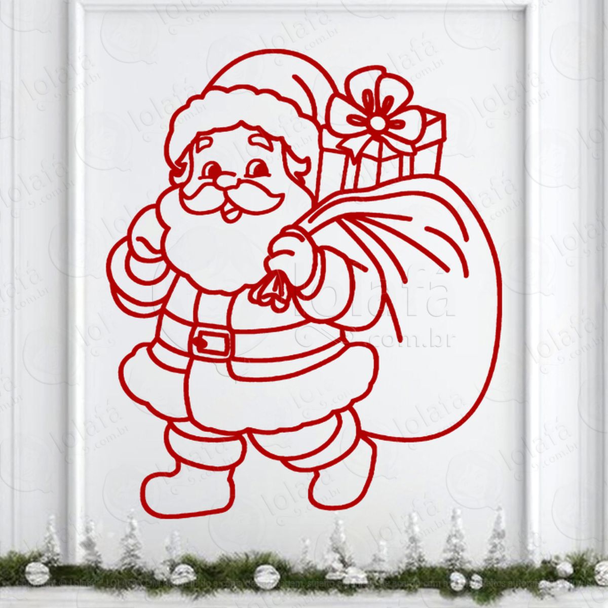 Papai Noel com Sacola de Presentes Adesivo de Natal para Vitrine, Parede, Porta - Fácil Remoção Mod:750