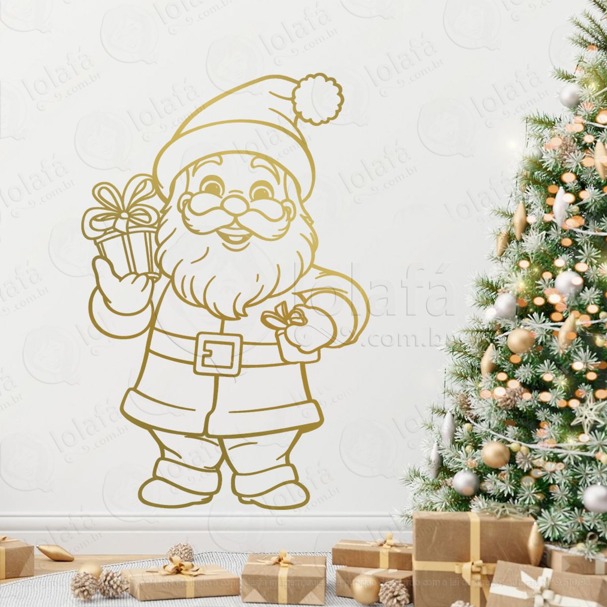 Papai Noel com Presente Adesivo de Natal para Vitrine, Parede, Porta - Fácil Remoção Mod:751