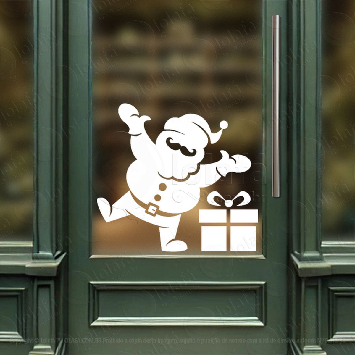 Papai Noel com Presente Adesivo de Natal para Vitrine, Parede, Porta - Fácil Remoção Mod:752