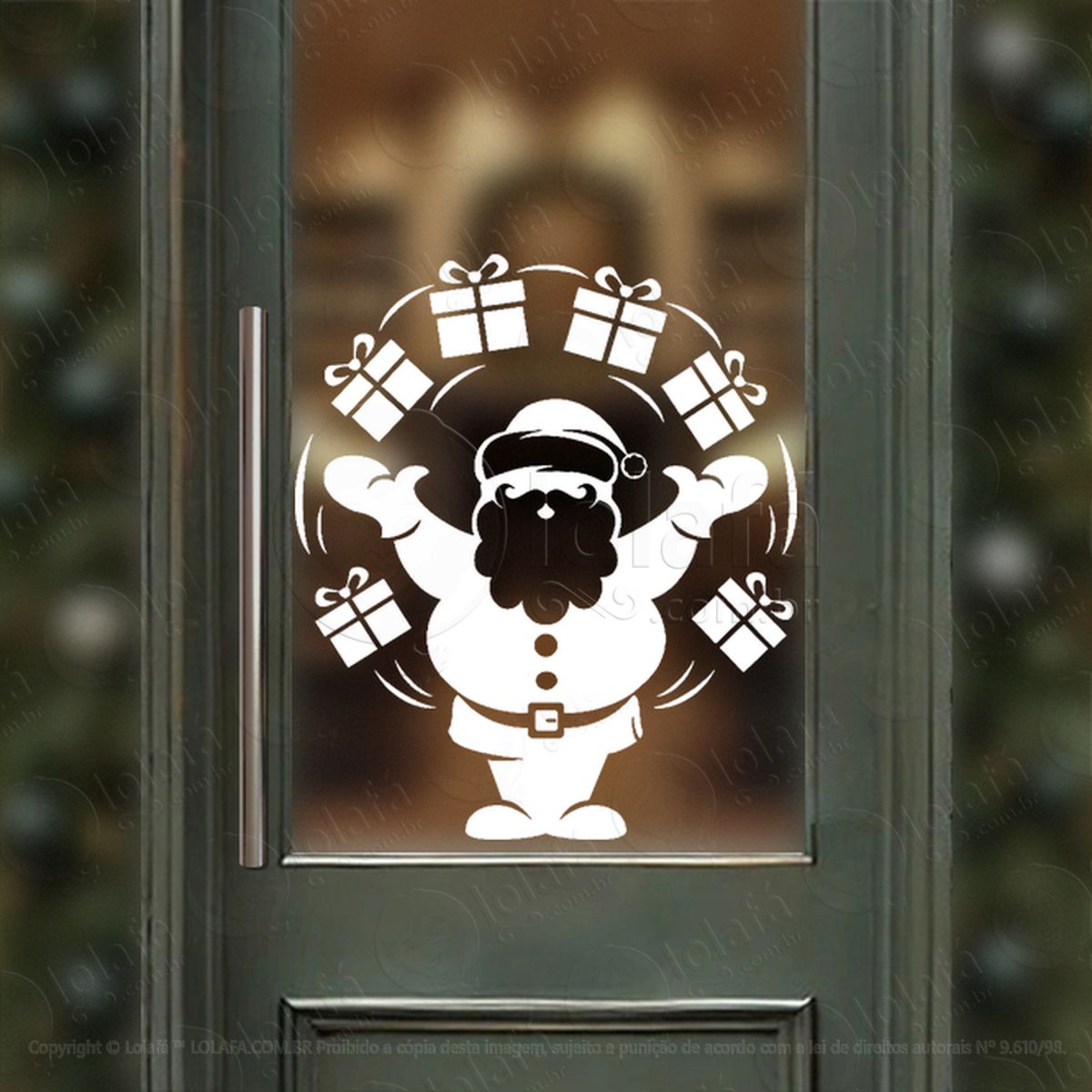 Papai Noel com Presentes Adesivo de Natal para Vitrine, Parede, Porta - Fácil Remoção Mod:753