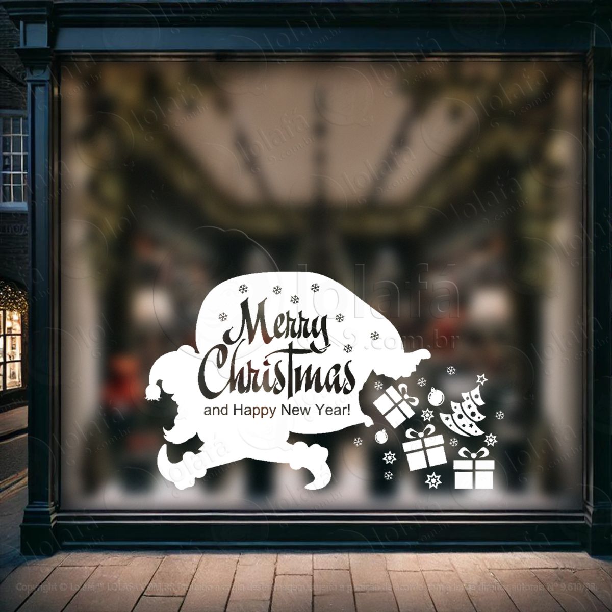 Papai Noel Frase Merry Christmas Adesivo de Natal para Vitrine, Parede, Porta - Fácil Remoção Mod:755