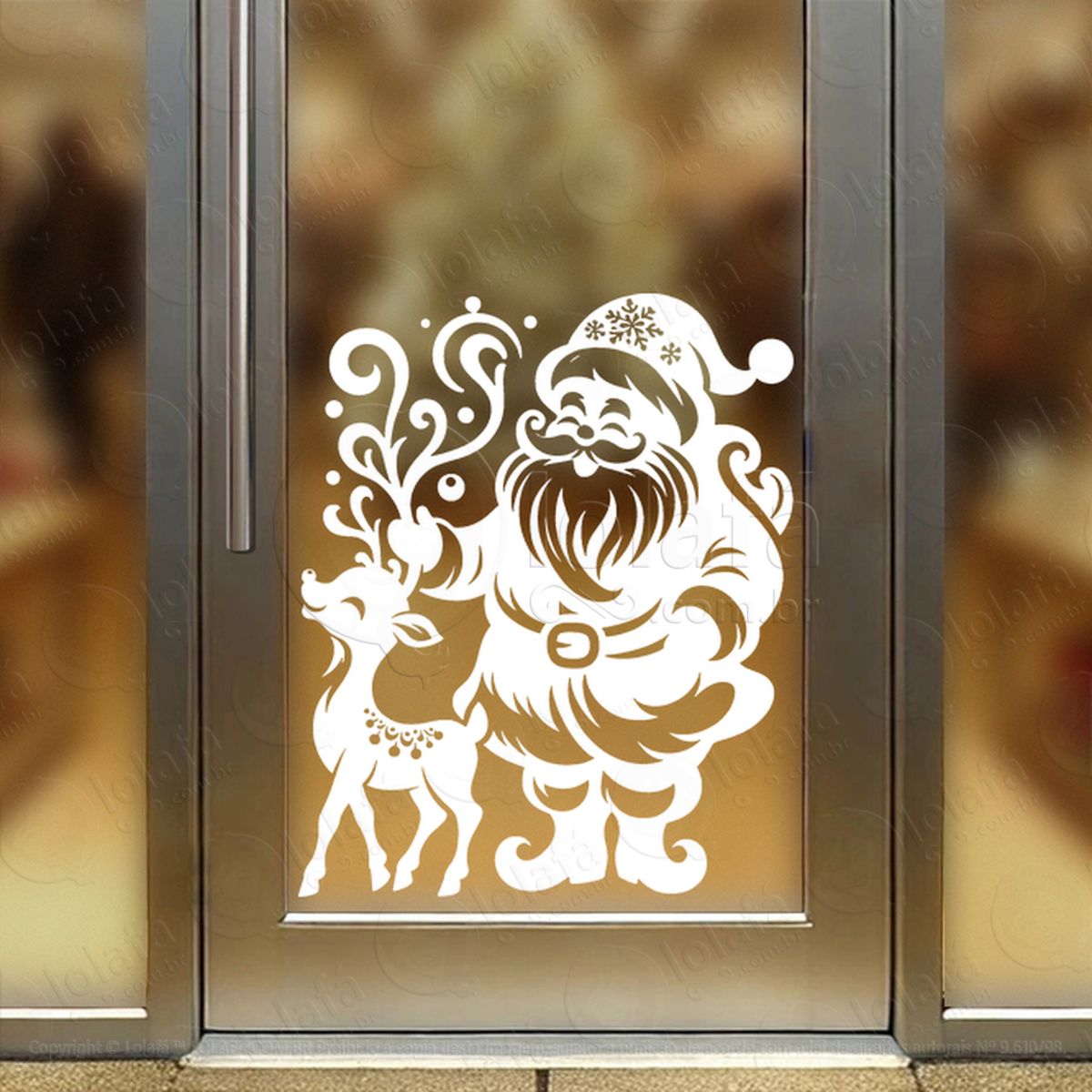Papai Noel com Rena Adesivo de Natal para Vitrine, Parede, Porta - Fácil Remoção Mod:757