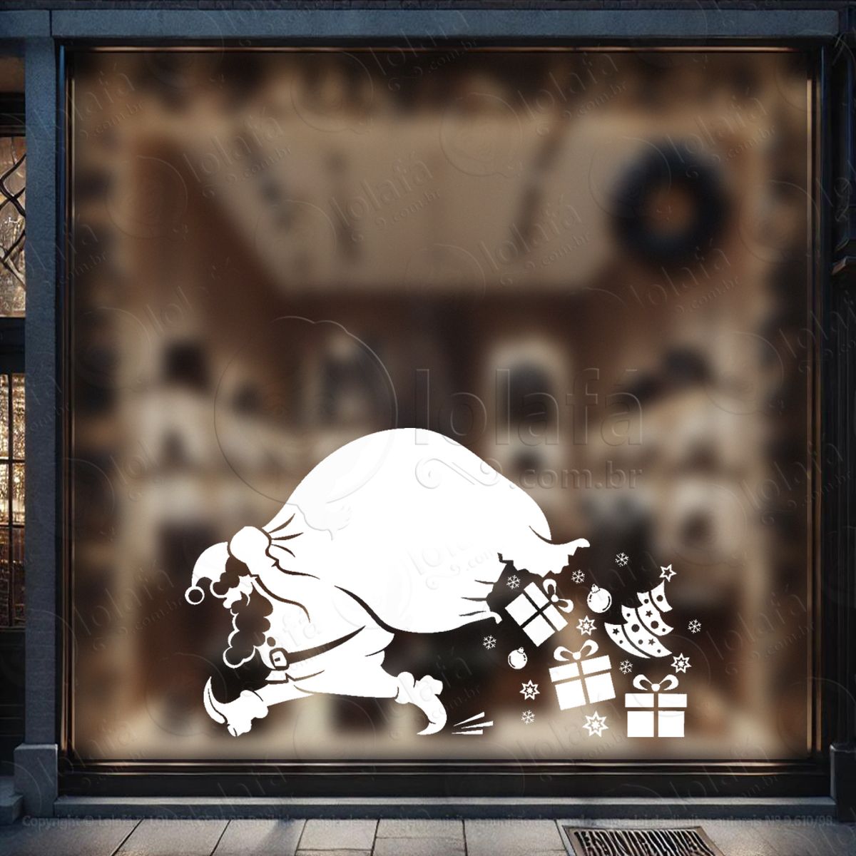 Papai Noel com Sacola de Presentes Adesivo de Natal para Vitrine, Parede, Porta - Fácil Remoção Mod:760