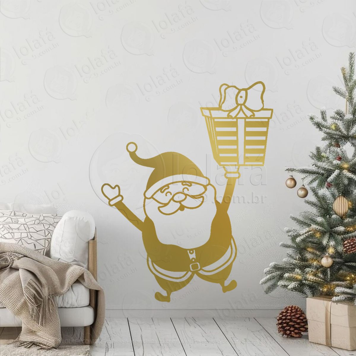 Papai Noel com Presentes Adesivo de Natal para Vitrine, Parede, Porta - Fácil Remoção Mod:761
