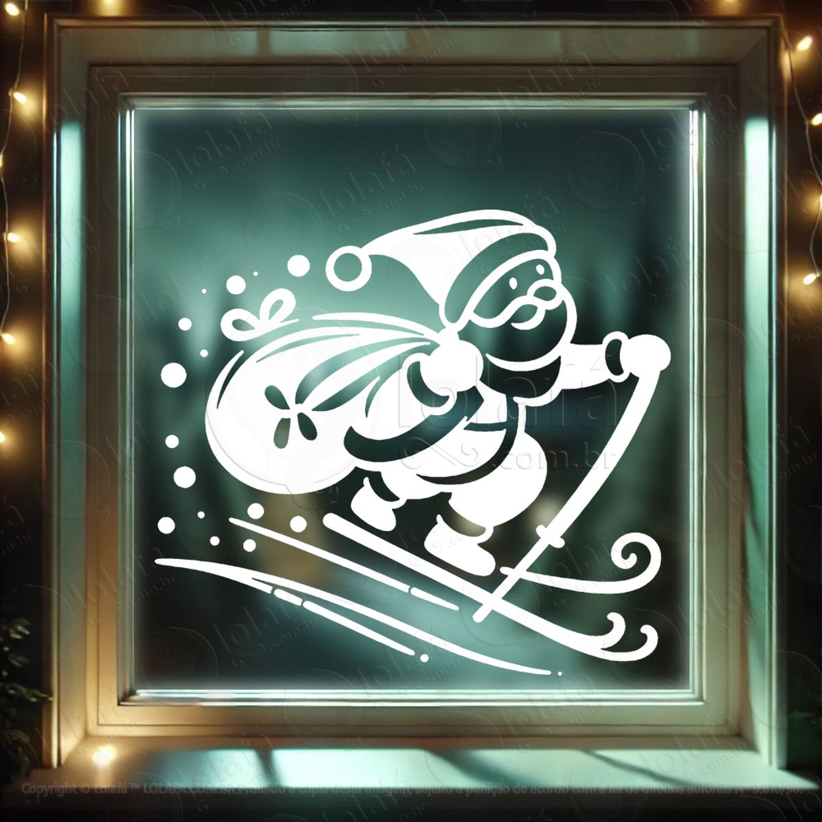 Papai Noel Esquiando Adesivo de Natal para Vitrine, Parede, Porta - Fácil Remoção Mod:762