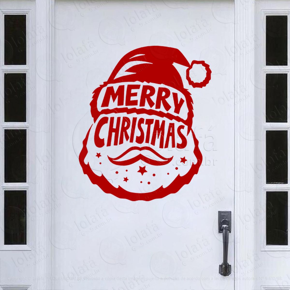 Papai Noel e Frase Merry Christmas Adesivo de Natal para Vitrine, Parede, Porta - Fácil Remoção Mod:763