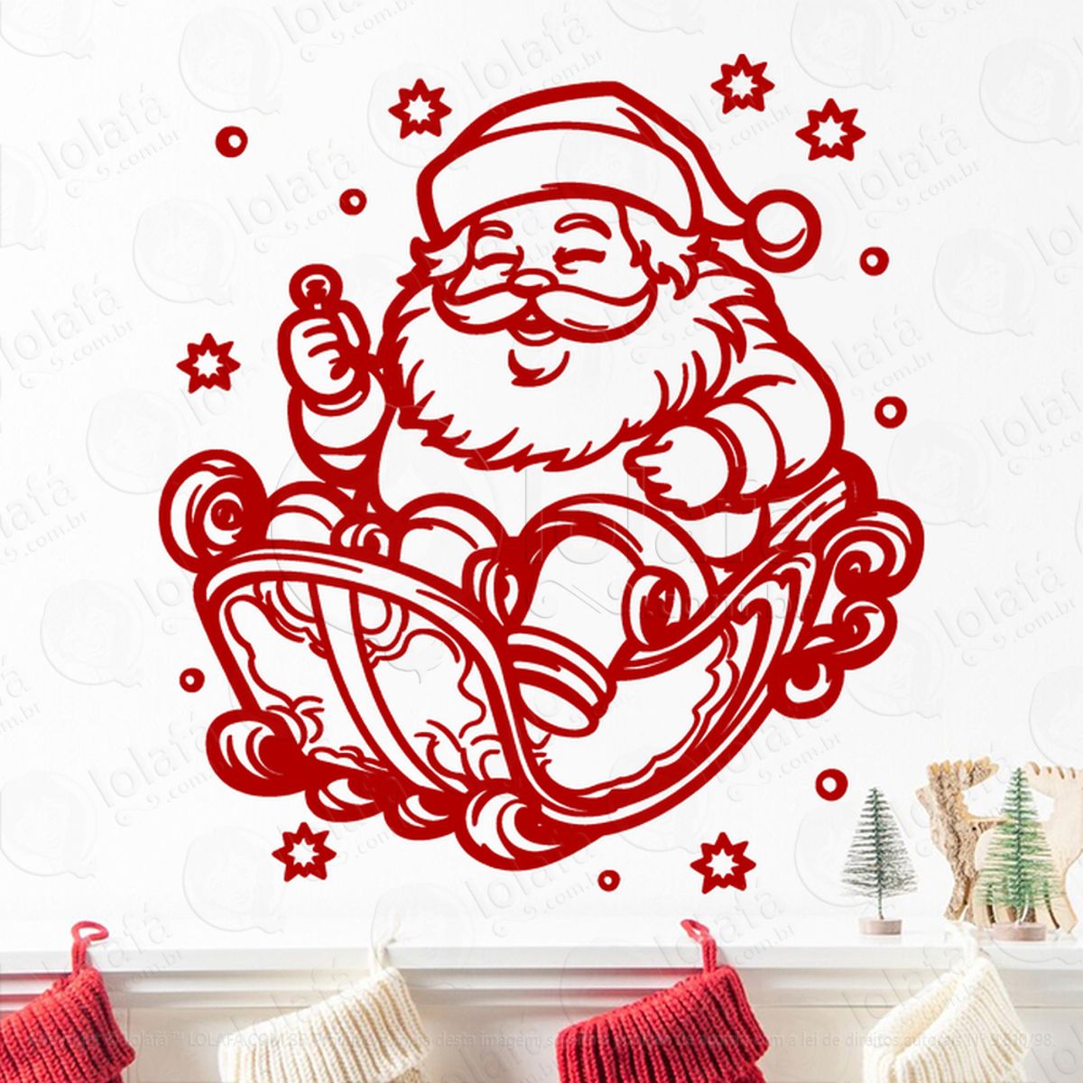 Papai Noel no Trenó Adesivo de Natal para Vitrine, Parede, Porta - Fácil Remoção Mod:766