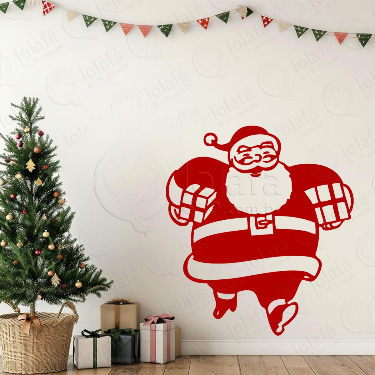 Papai Noel com Presentes Adesivo de Natal para Vitrine, Parede, Porta - Fácil Remoção Mod:767