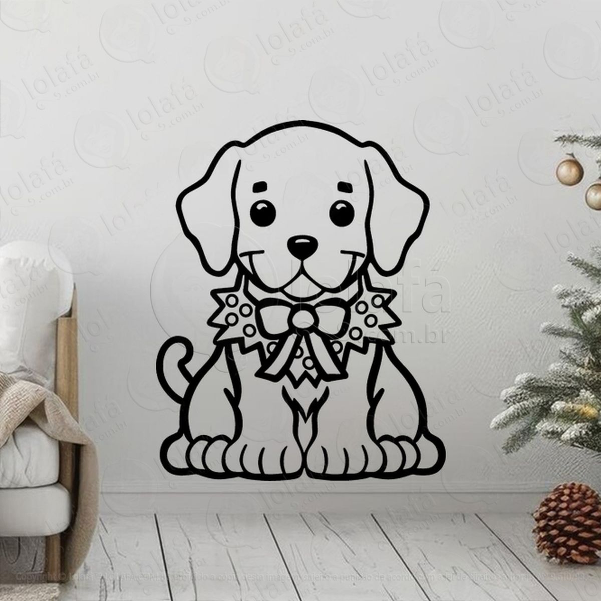 Cachorro Pet Natalino Adesivo de Natal para Vitrine, Parede, Porta - Fácil Remoção Mod:769
