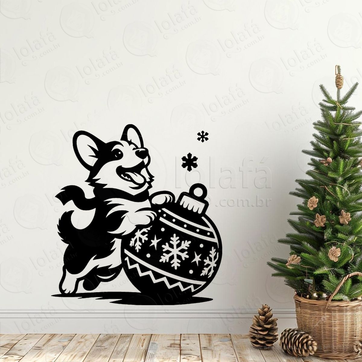 Cachorro Pet com Bola de Natal Adesivo de Natal para Vitrine, Parede, Porta - Fácil Remoção Mod:770