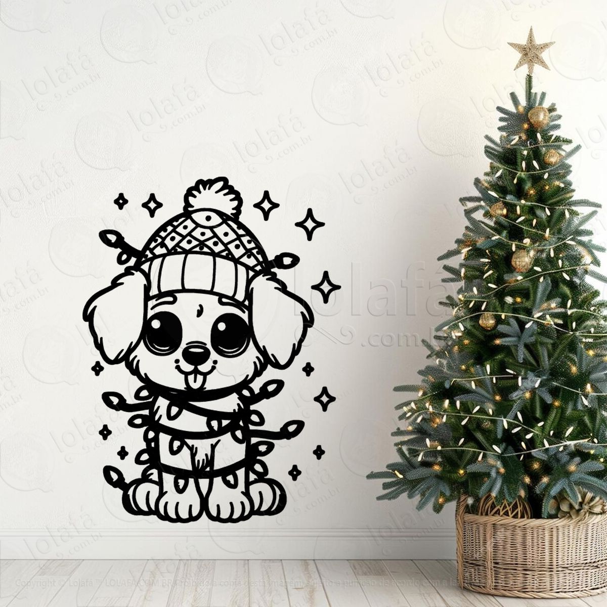 Cachorro Pet com Pisca Pisca Adesivo de Natal para Vitrine, Parede, Porta - Fácil Remoção Mod:772