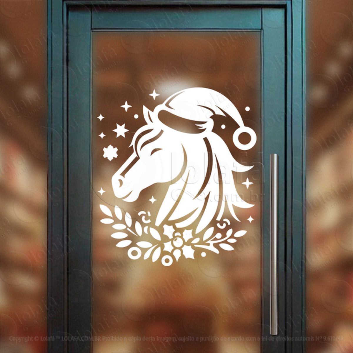 Guirlanda de Natal Cavalo de Gorro Adesivo de Natal para Vitrine, Parede, Porta - Fácil Remoção Mod:773