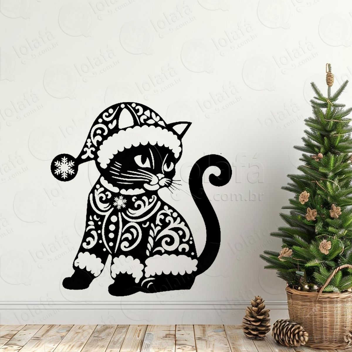 Gato Pet com Visual Natalino Adesivo de Natal para Vitrine, Parede, Porta - Fácil Remoção Mod:780