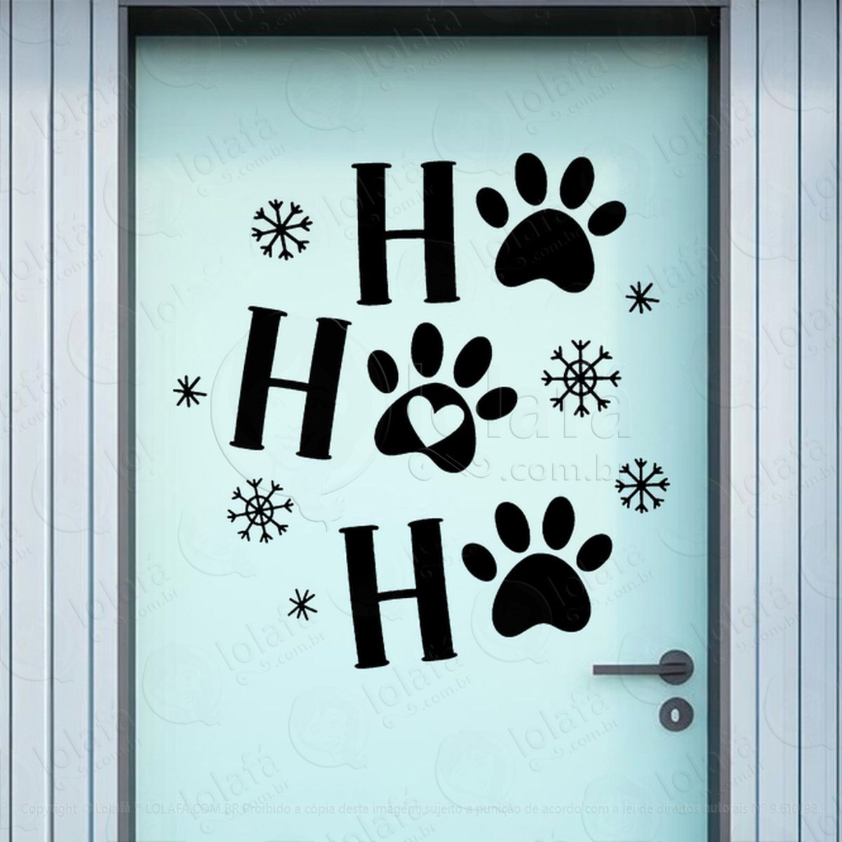 Patas Pet em Frase Ho Ho Ho Adesivo de Natal para Vitrine, Parede, Porta - Fácil Remoção Mod:782