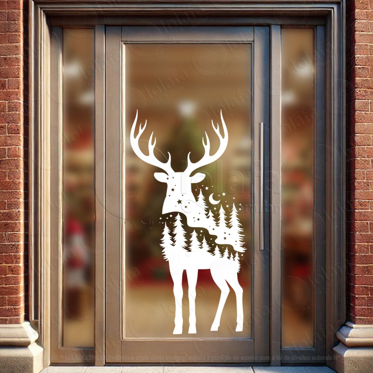 Rena do Natal com Floresta Adesivo de Natal para Vitrine, Parede, Porta - Fácil Remoção Mod:790