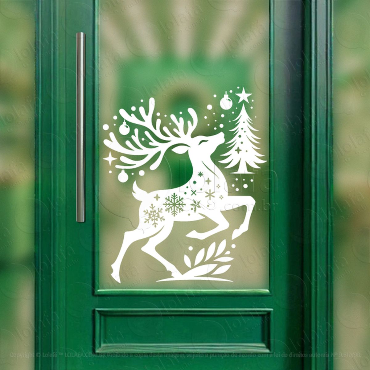 Rena do Natal Adesivo de Natal para Vitrine, Parede, Porta - Fácil Remoção Mod:792