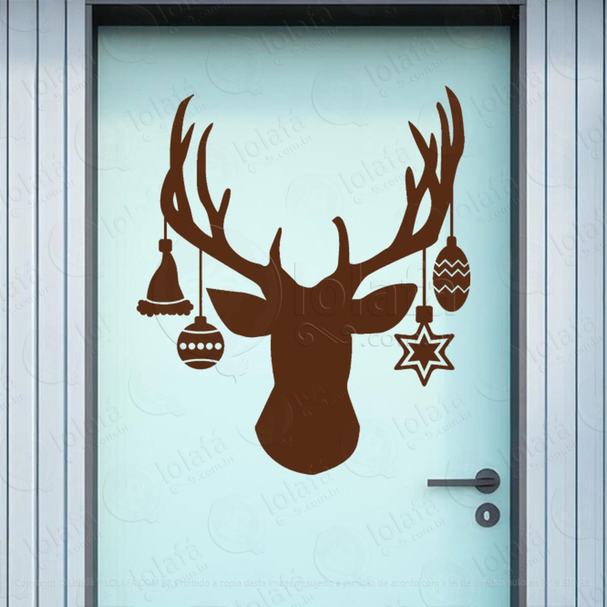 Rena do Natal com Enfeites Adesivo de Natal para Vitrine, Parede, Porta - Fácil Remoção Mod:800