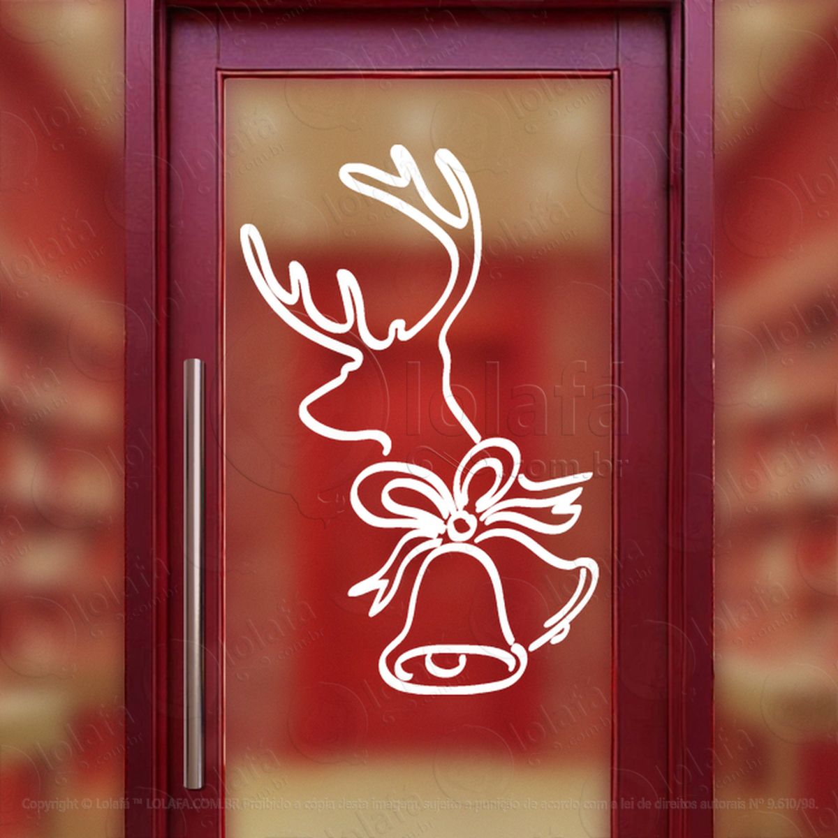 Rena do Natal com Sinos Adesivo de Natal para Vitrine, Parede, Porta - Fácil Remoção Mod:802