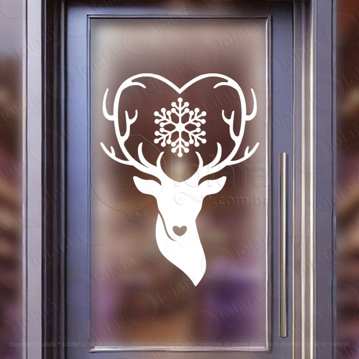 Rena do Natal com Floco de Neve Adesivo de Natal para Vitrine, Parede, Porta - Fácil Remoção Mod:803