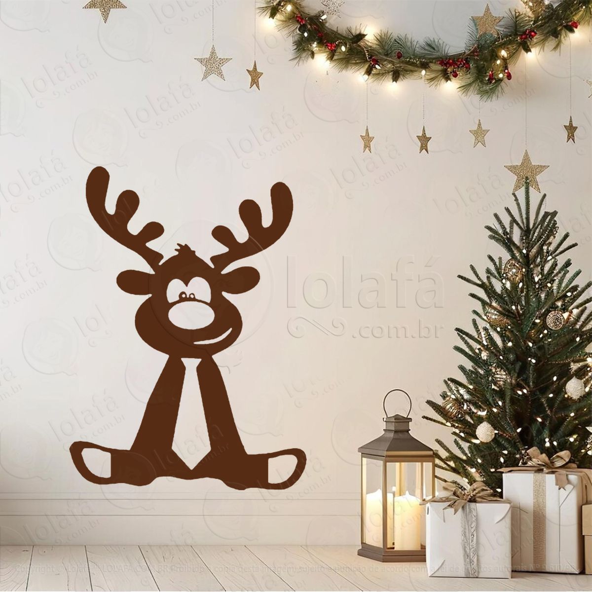 Rena do Natal Adesivo de Natal para Vitrine, Parede, Porta - Fácil Remoção Mod:818