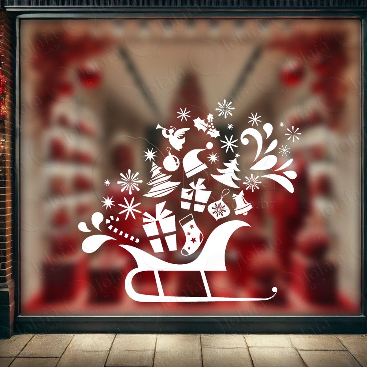 Trenó do Papai Noel Adesivo de Natal para Vitrine, Parede, Porta - Fácil Remoção Mod:821