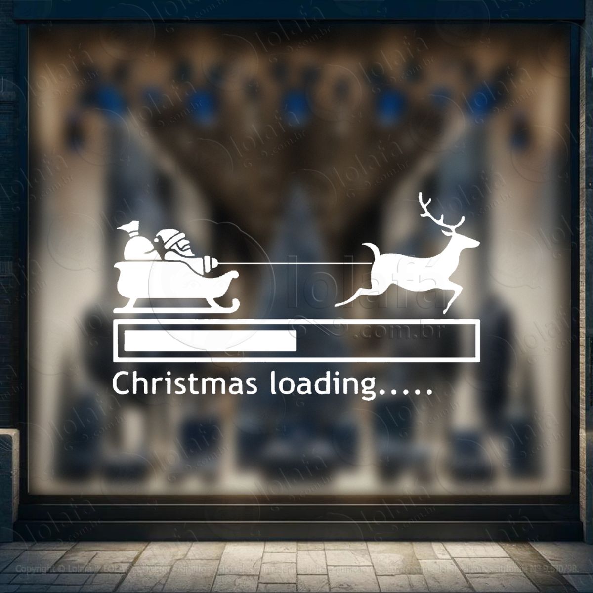 Trenó do Noel Christmas Loading Adesivo de Natal para Vitrine, Parede, Porta - Fácil Remoção Mod:824