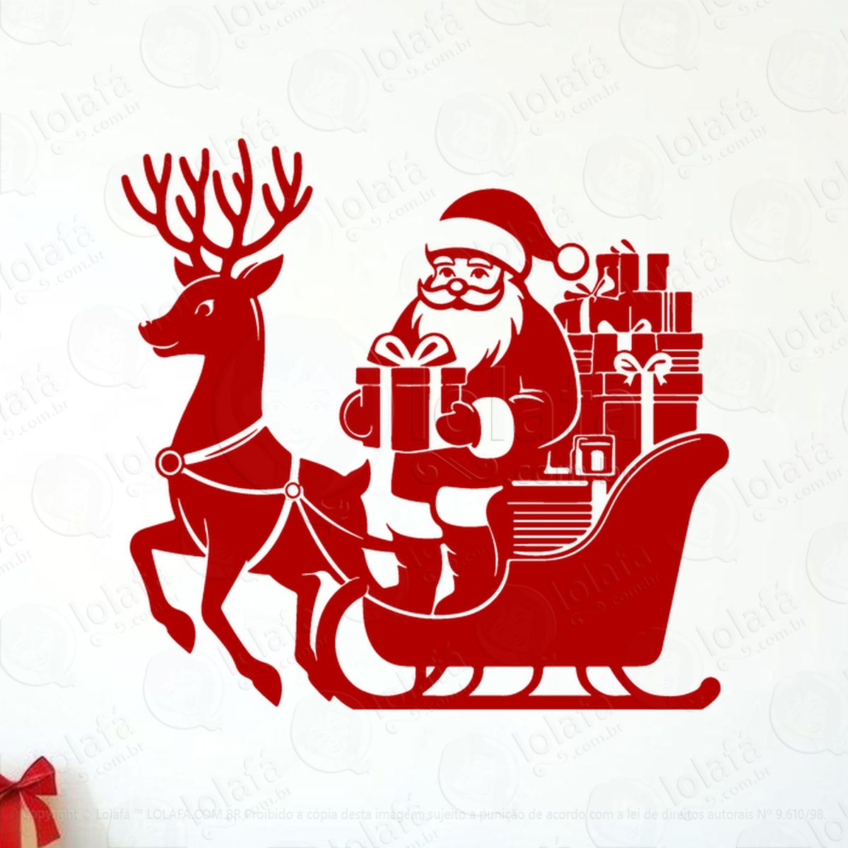 Trenó do Papai Noel com Presentes Adesivo de Natal para Vitrine, Parede, Porta - Fácil Remoção Mod:828