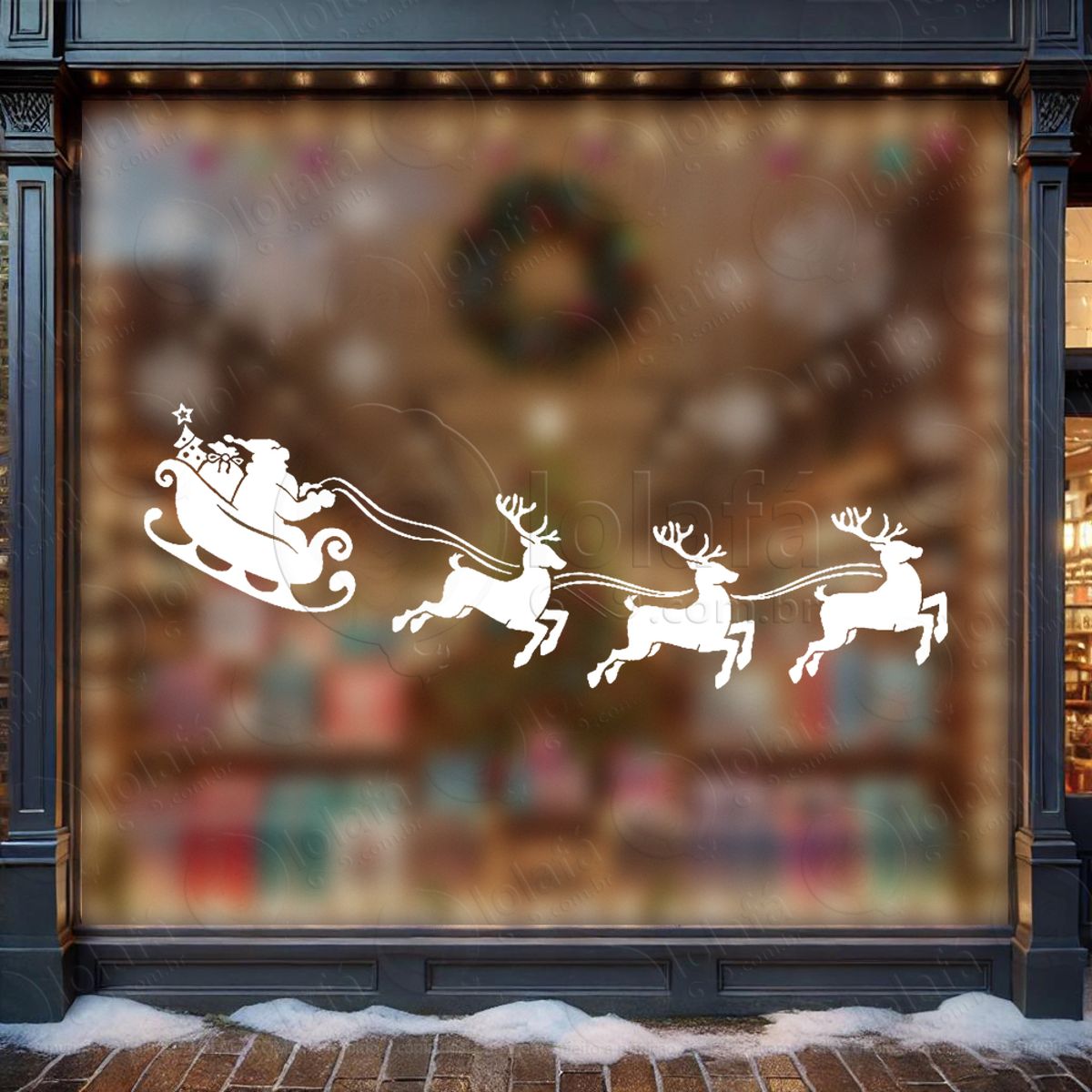 Trenó do Papai Noel Adesivo de Natal para Vitrine, Parede, Porta - Fácil Remoção Mod:839
