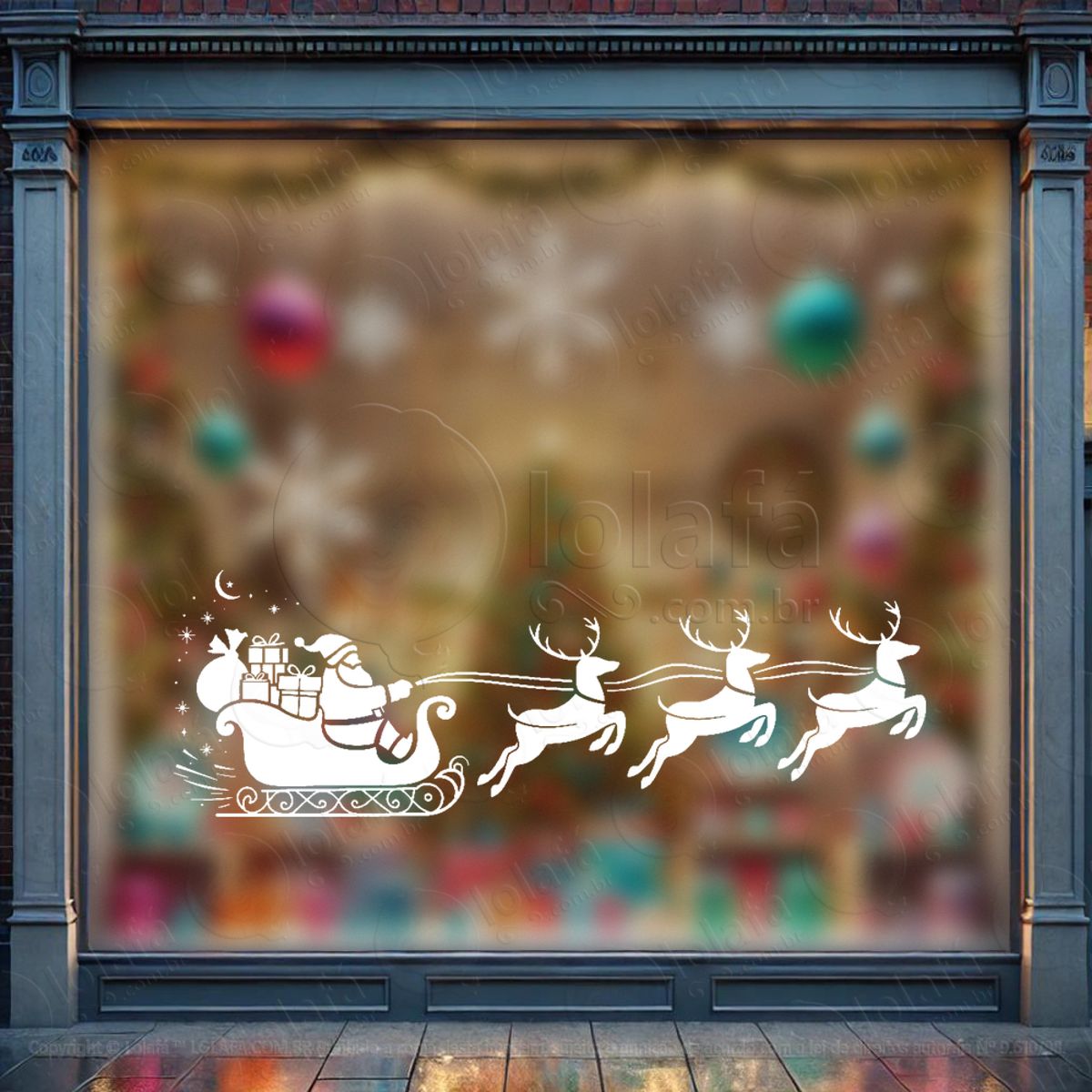Trenó do Papai Noel Adesivo de Natal para Vitrine, Parede, Porta - Fácil Remoção Mod:842