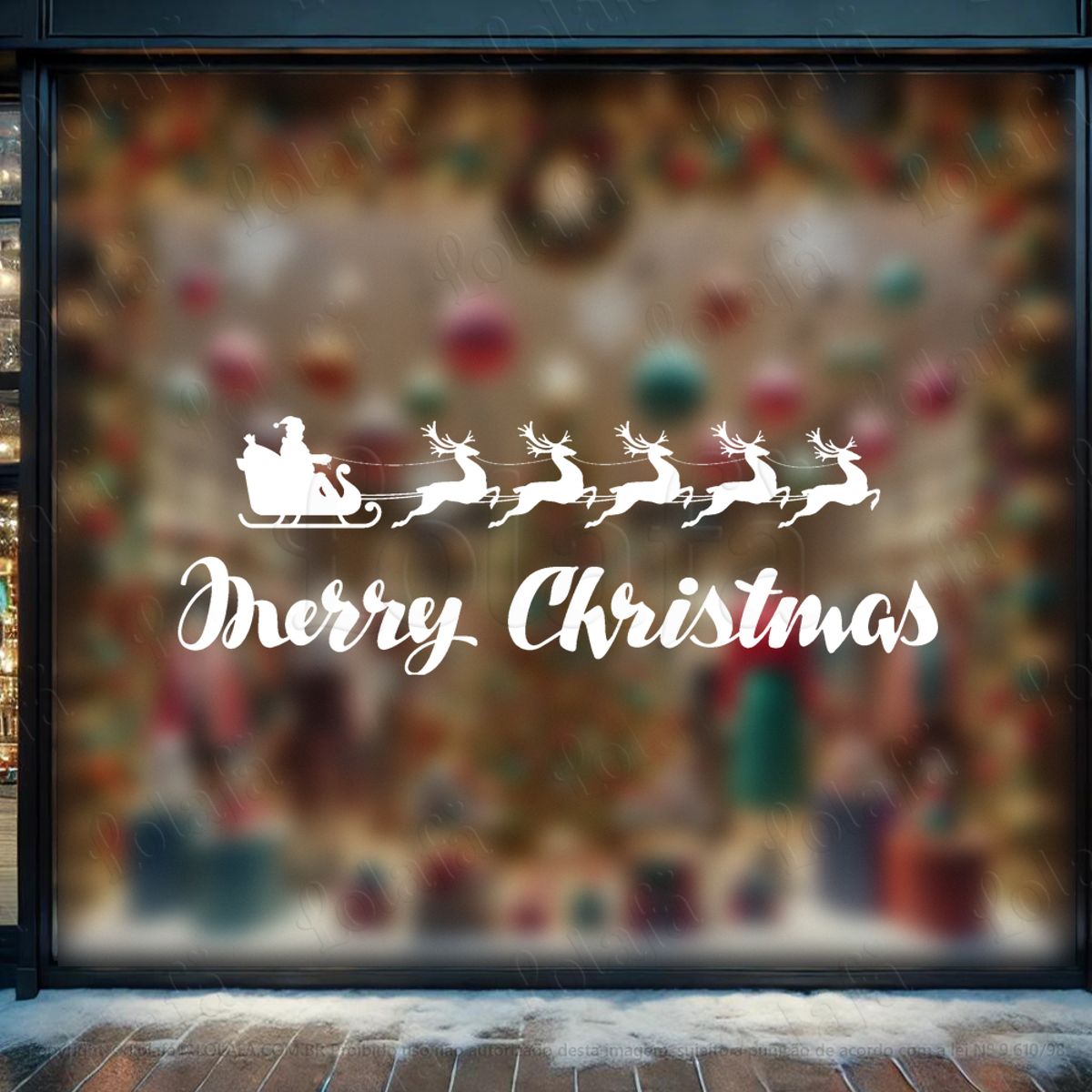 Trenó do Noel Frase Merry Christmas Adesivo de Natal para Vitrine, Parede, Porta - Fácil Remoção Mod:848