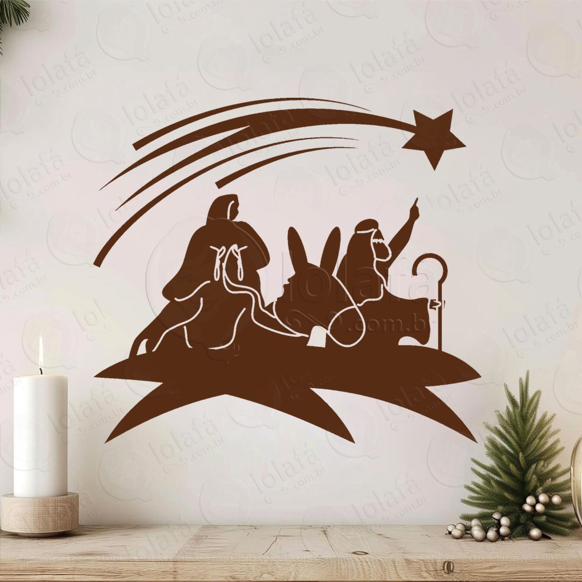 José e Maria com Estrela de Belém Adesivo de Natal para Vitrine, Parede, Porta - Fácil Remoção Mod:849