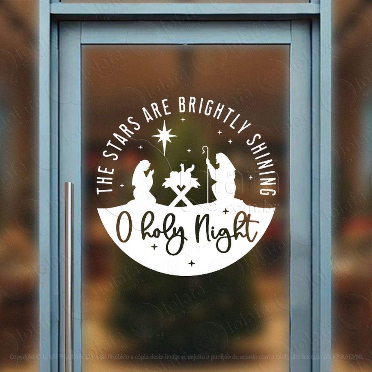 Presépio Frase O Holy Night Adesivo de Natal para Vitrine, Parede, Porta - Fácil Remoção Mod:855