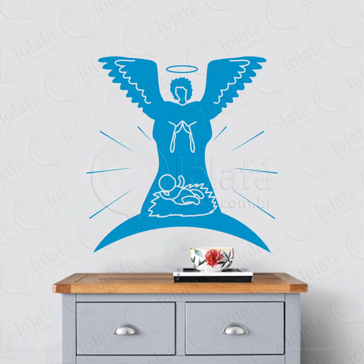 Menino Jesus e Anjo Noite Sagrada Adesivo de Natal para Vitrine, Parede, Porta - Fácil Remoção Mod:860