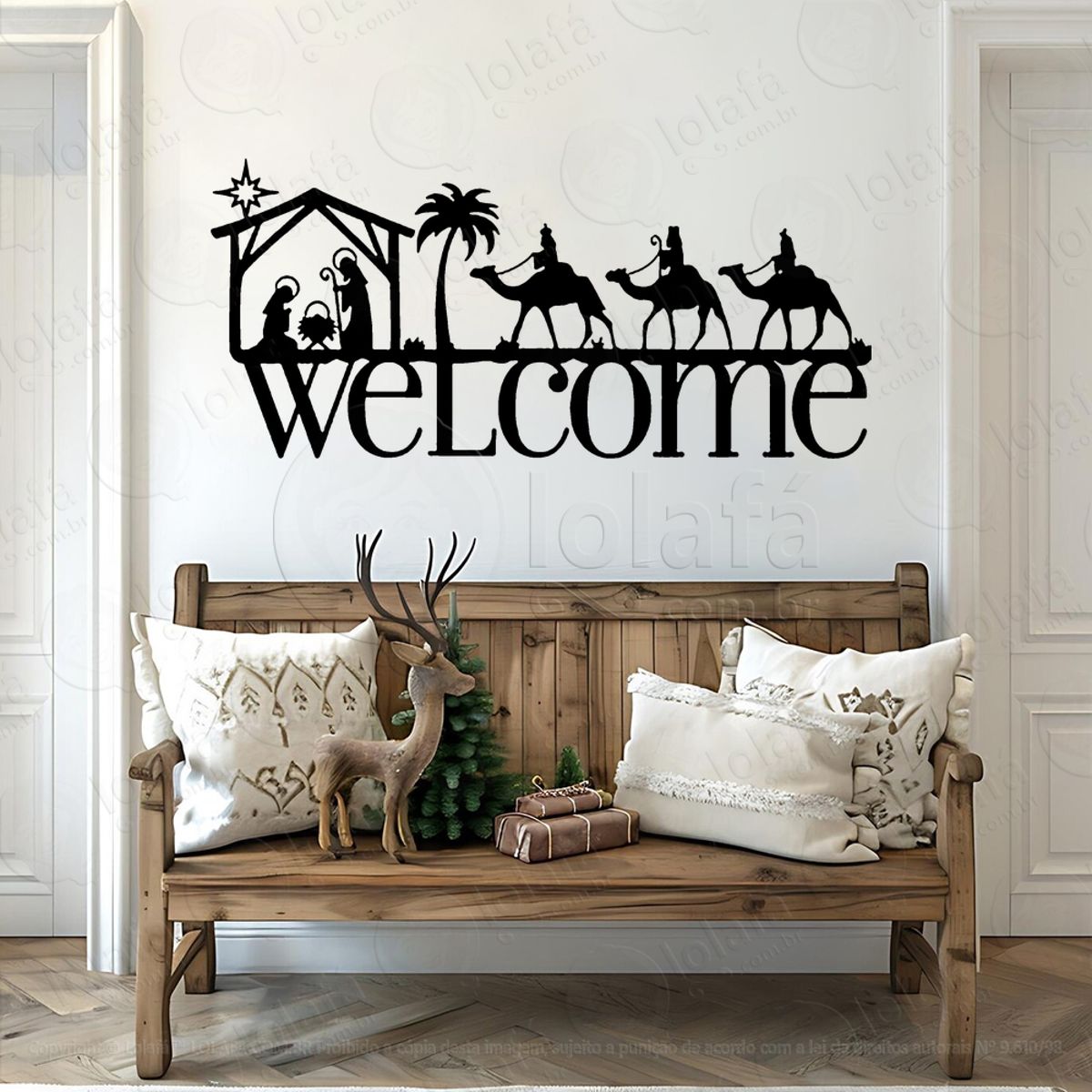 Presépio e Frase Welcome Adesivo de Natal para Vitrine, Parede, Porta - Fácil Remoção Mod:865