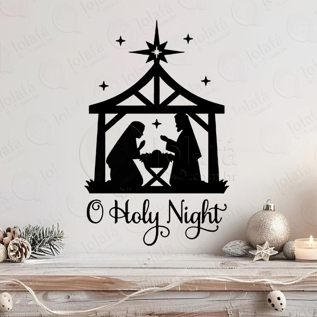 Presépio Frase O Holy Nigth Adesivo de Natal para Vitrine, Parede, Porta - Fácil Remoção Mod:874