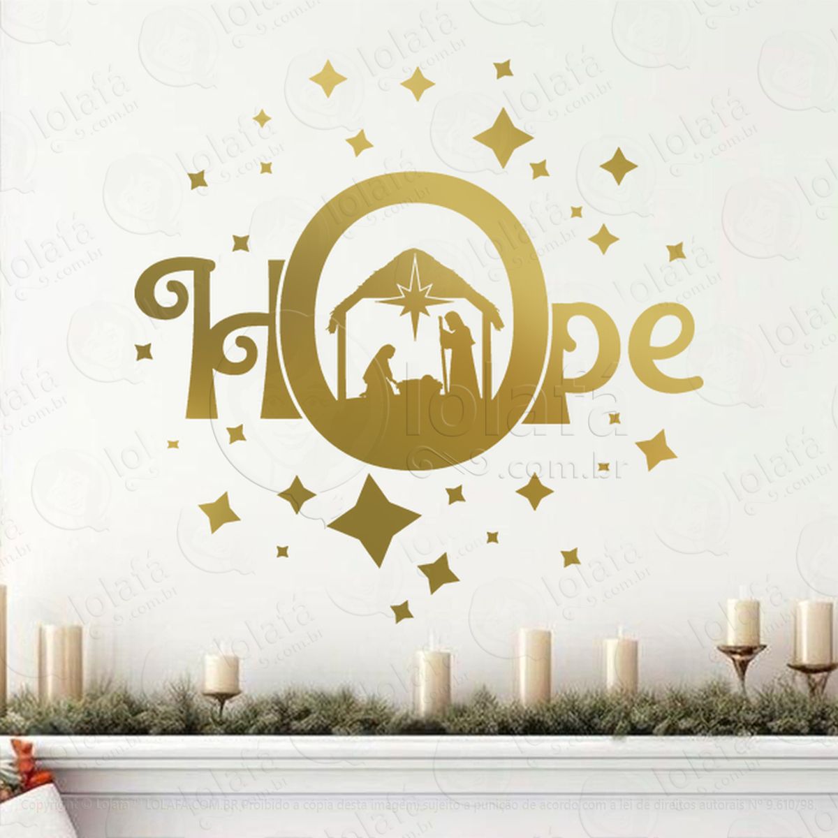 Frase Hope Presépio Noite Sagrada Adesivo de Natal para Vitrine, Parede, Porta - Fácil Remoção Mod:882