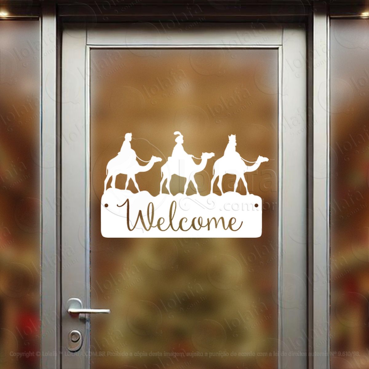 Três Reis Magos e Frase Welcome Adesivo de Natal para Vitrine, Parede, Porta - Fácil Remoção Mod:899