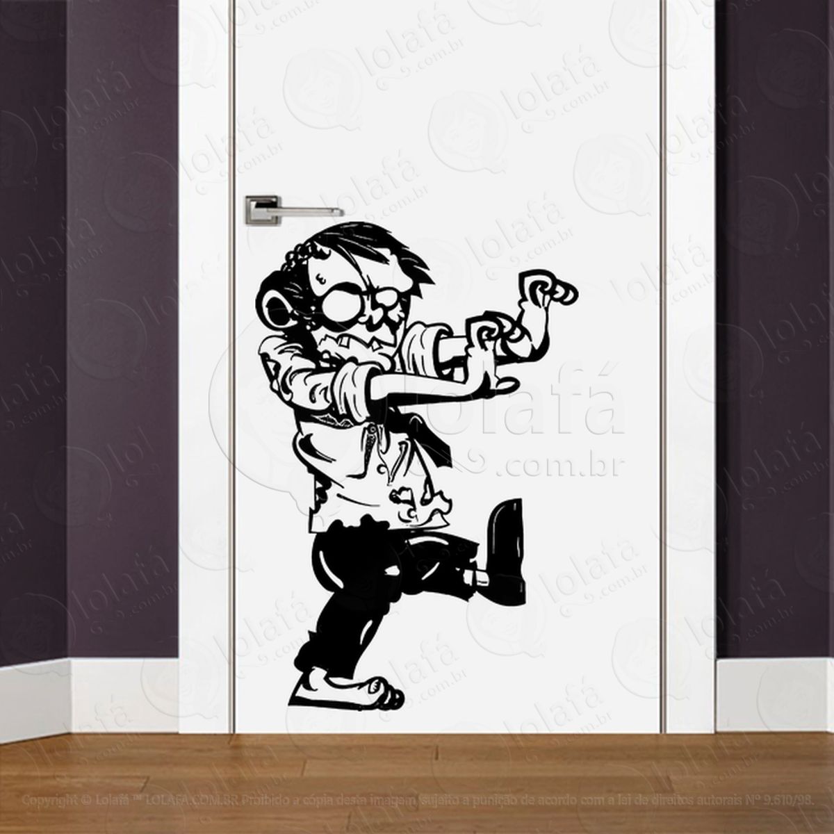 Zombie Adesivo de Parede para Quarto, Porta e Vidro Mod:98