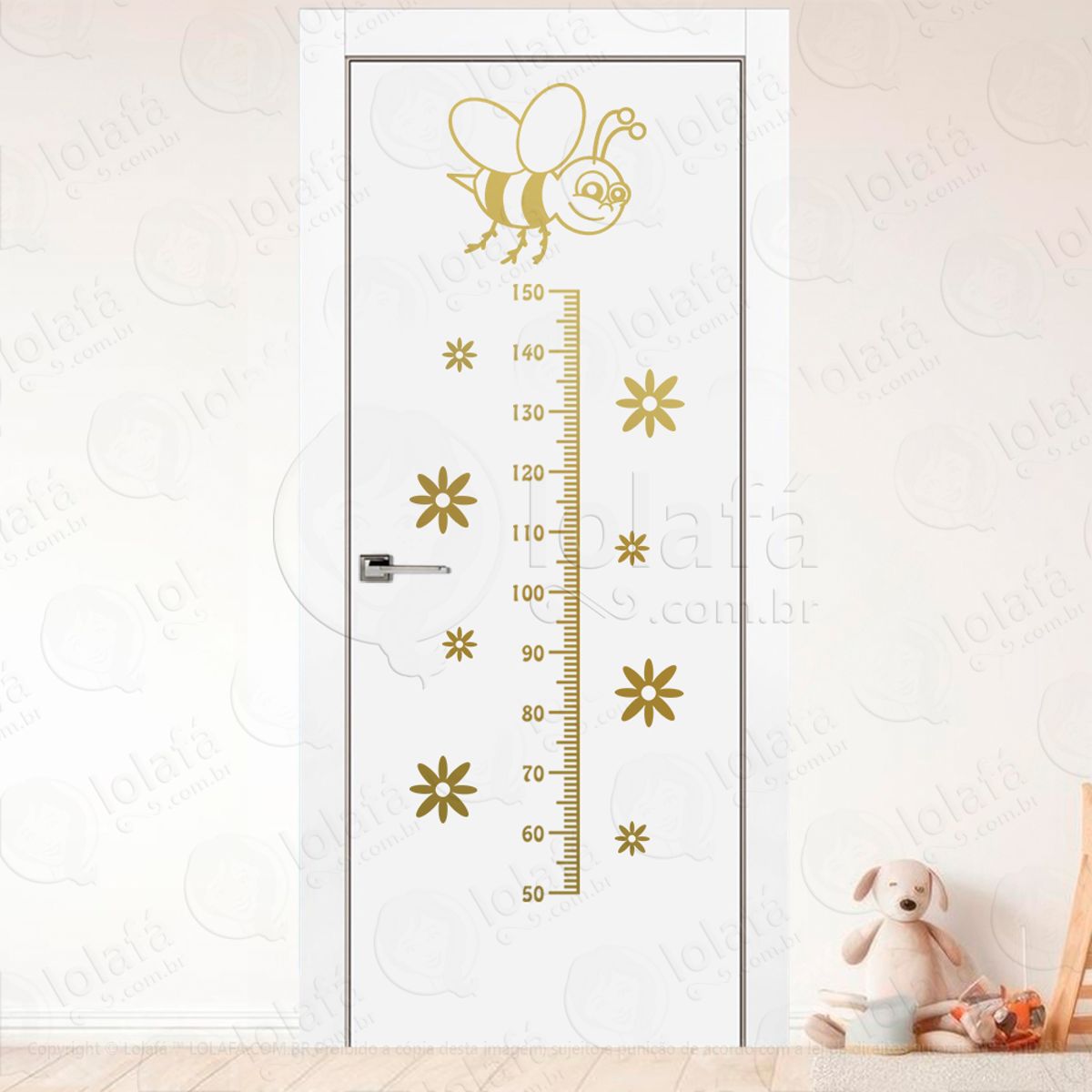 Abelha e Flores Adesivo Régua de Crescimento Infantil, Medidor de Altura para Quarto, Porta e Parede Mod:1