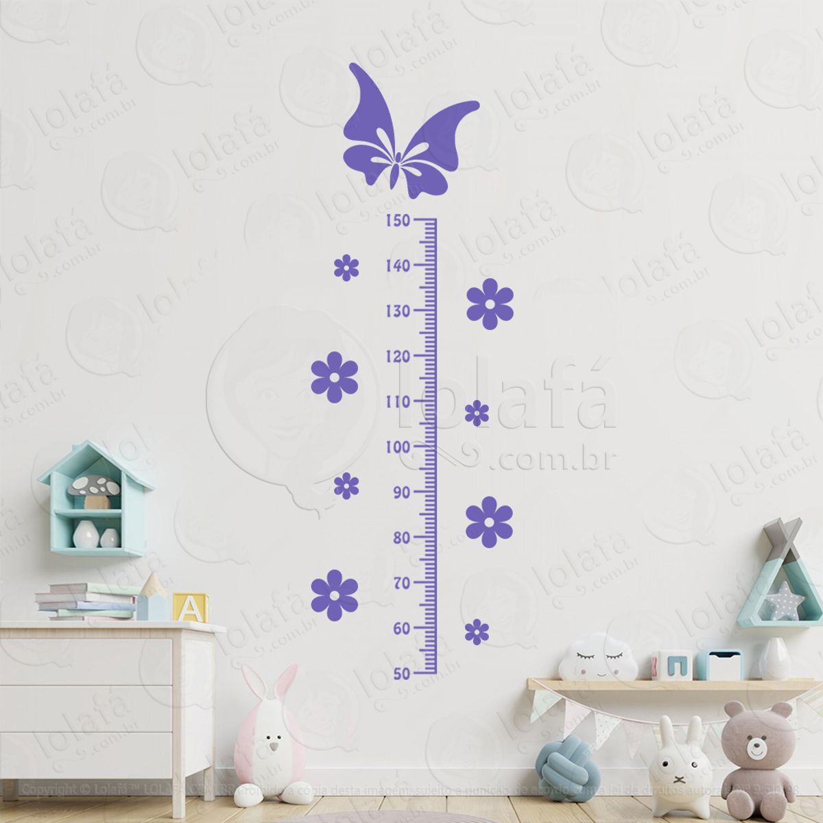 Borboleta e Flores Adesivo Régua de Crescimento Infantil, Medidor de Altura para Quarto, Porta e Parede Mod:6