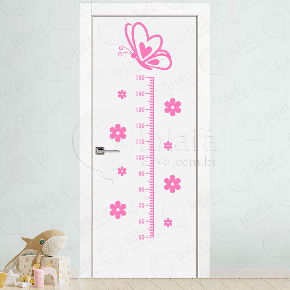 Borboleta e Flores Adesivo Régua de Crescimento Infantil, Medidor de Altura para Quarto, Porta e Parede Mod:8