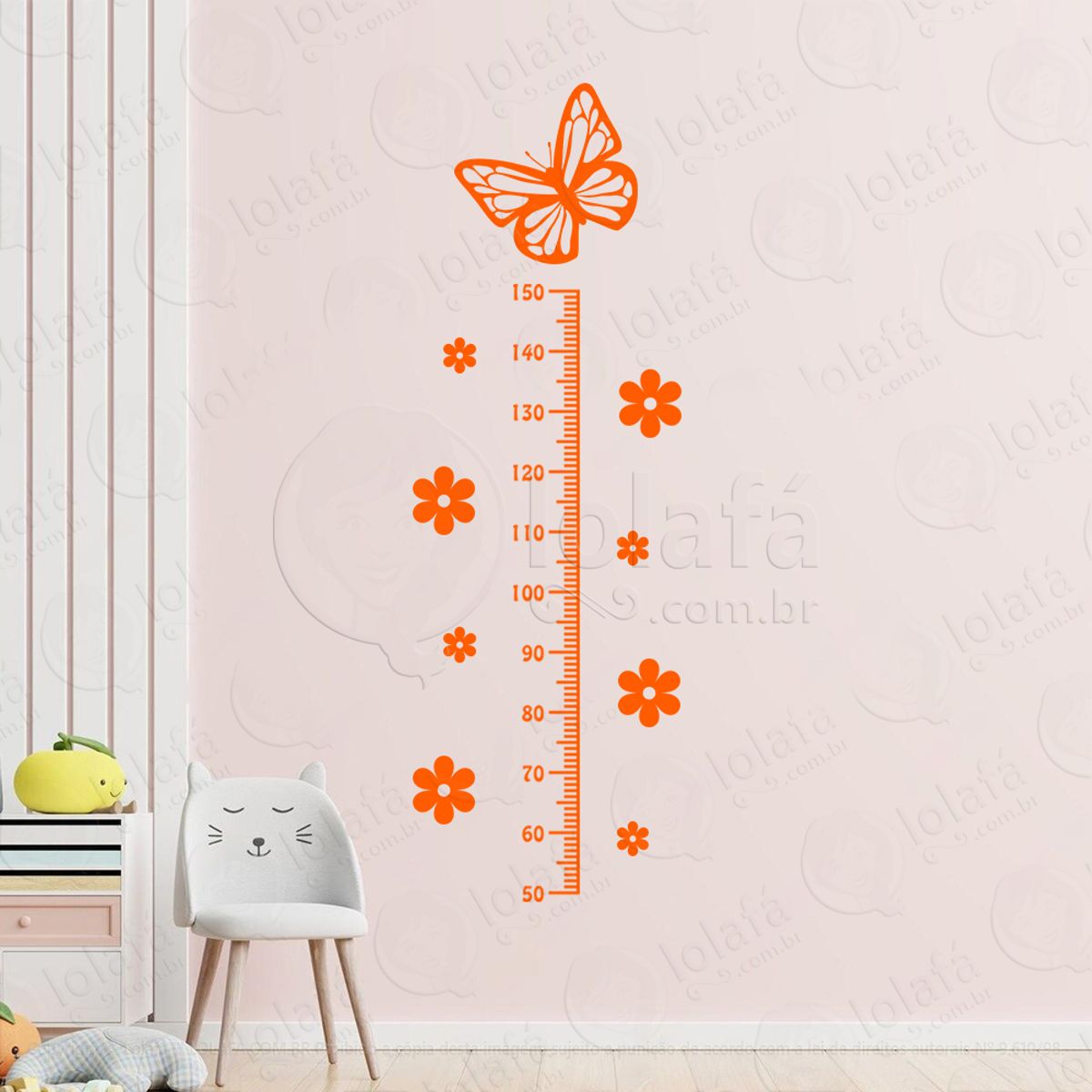 Borboleta e Flores Adesivo Régua de Crescimento Infantil, Medidor de Altura para Quarto, Porta e Parede Mod:9
