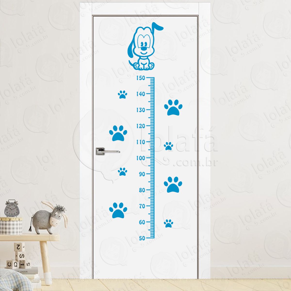 Cachorro e Patas Adesivo Régua de Crescimento Infantil, Medidor de Altura para Quarto, Porta e Parede Mod:13