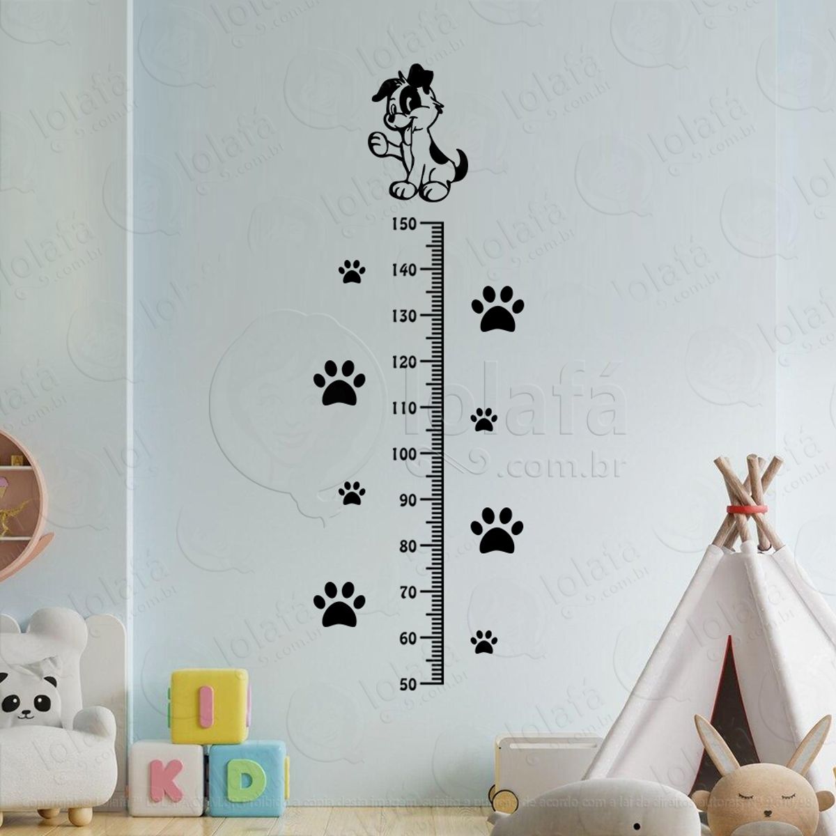 Cachorro e Patas Adesivo Régua de Crescimento Infantil, Medidor de Altura para Quarto, Porta e Parede Mod:15