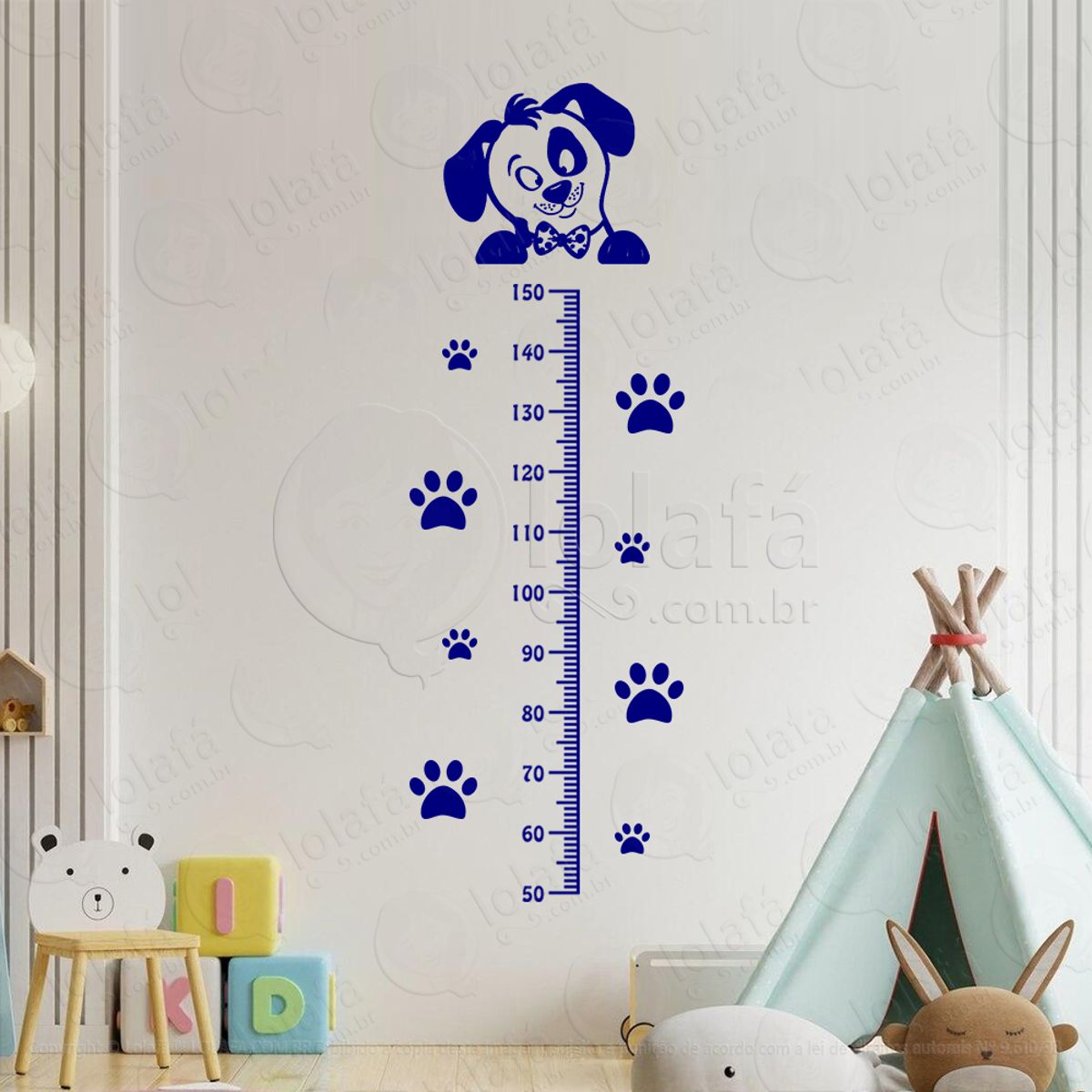 Cachorro e Patas Adesivo Régua de Crescimento Infantil, Medidor de Altura para Quarto, Porta e Parede Mod:16