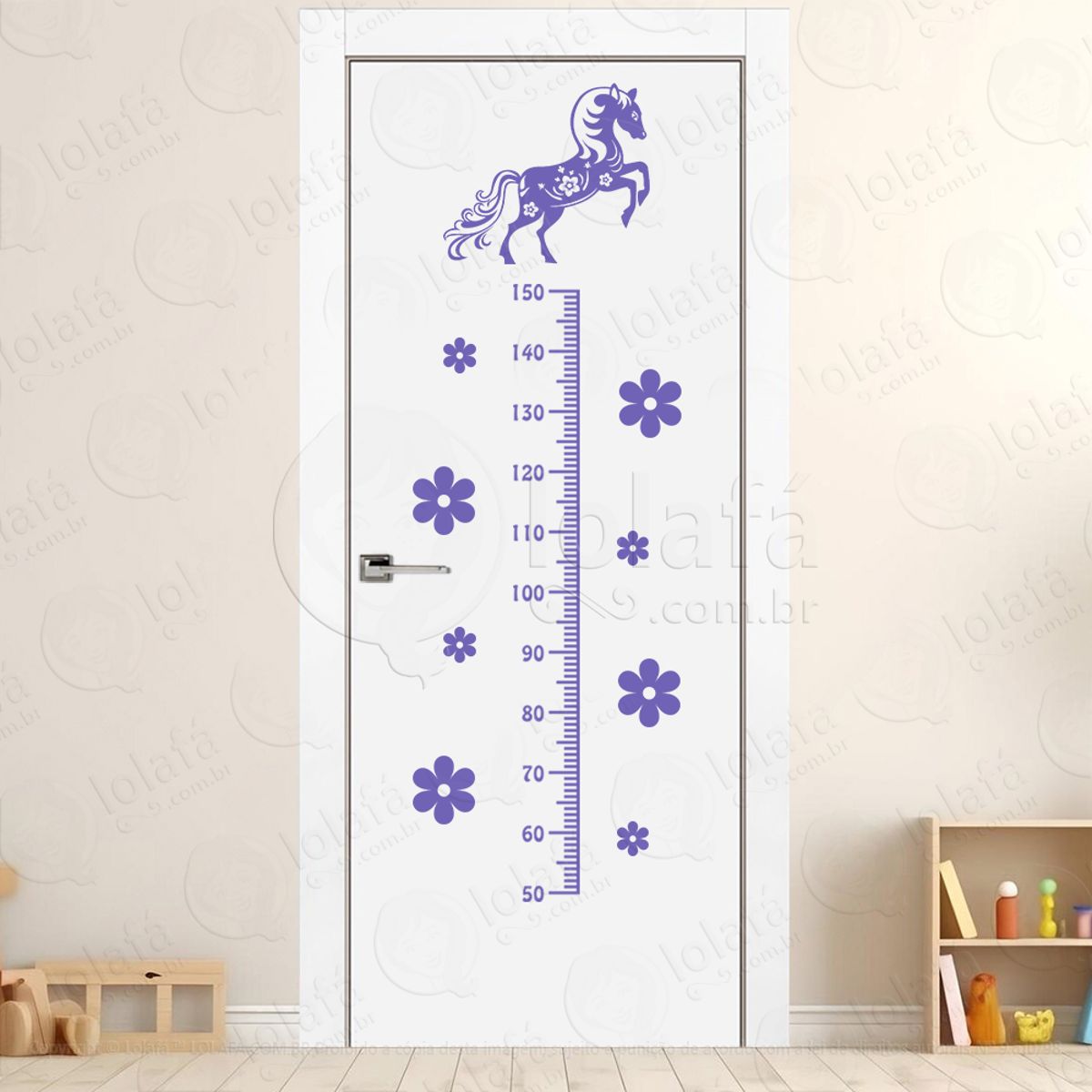 Cavalo e Flores Adesivo Régua de Crescimento Infantil, Medidor de Altura para Quarto, Porta e Parede Mod:23