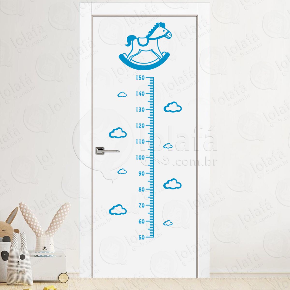Cavalo e Nuvens Adesivo Régua de Crescimento Infantil, Medidor de Altura para Quarto, Porta e Parede Mod:24