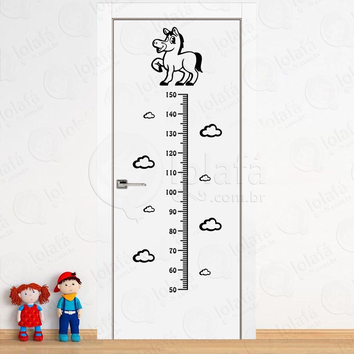 Cavalo e Nuvens Adesivo Régua de Crescimento Infantil, Medidor de Altura para Quarto, Porta e Parede Mod:25