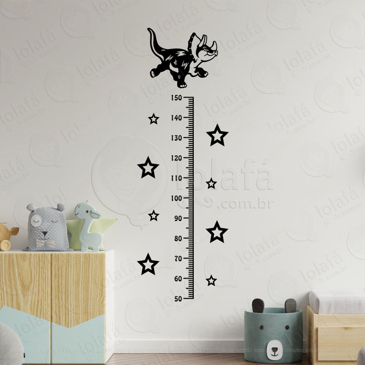Dinossauro e Estrelas Adesivo Régua de Crescimento Infantil, Medidor de Altura para Quarto, Porta e Parede Mod:31
