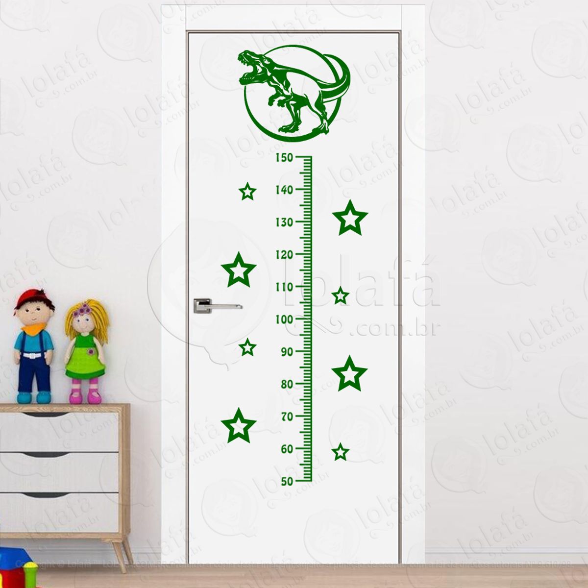 Dinossauro e Estrelas Adesivo Régua de Crescimento Infantil, Medidor de Altura para Quarto, Porta e Parede Mod:32